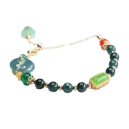 Blue Water Jadeite Peace Buckle & Round Bead 5~6 mm Bracelet