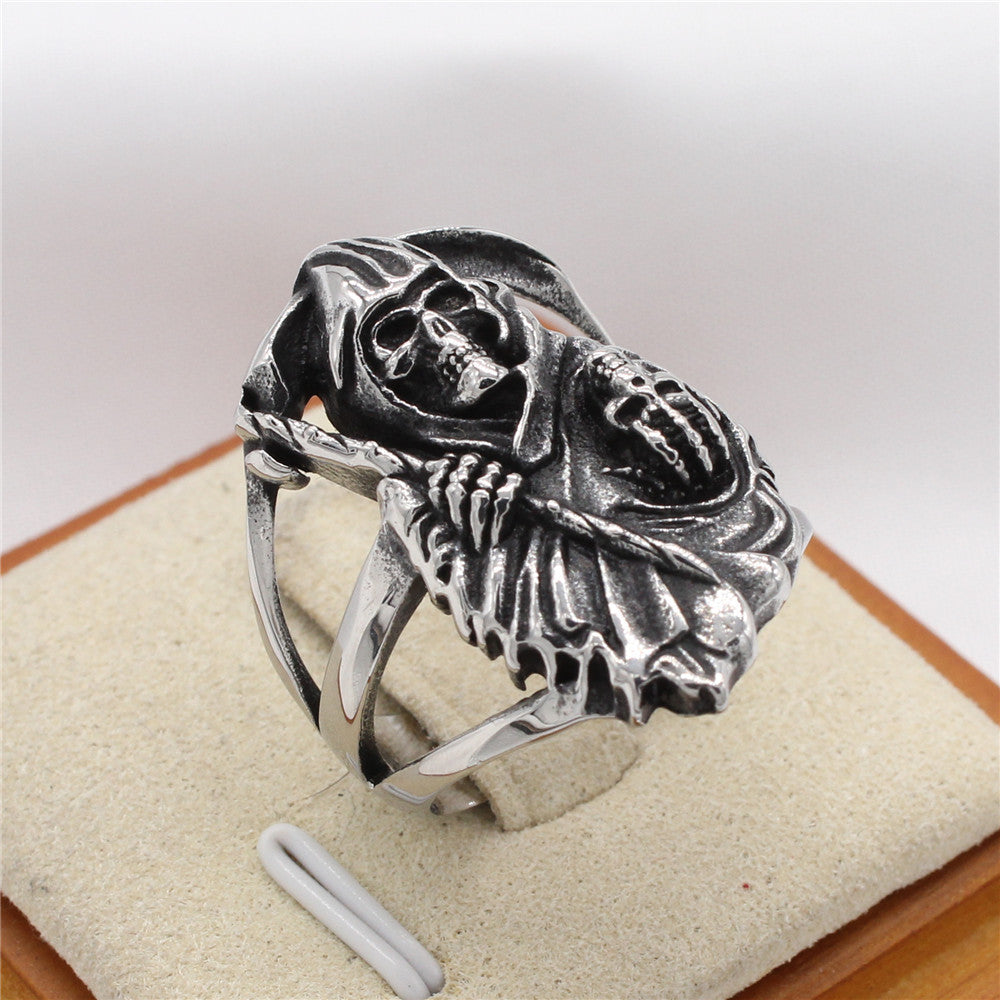 Planderful Titanium Skull Ring Unisex Retro Sickle Design Protection Statement For Gothic Lovers