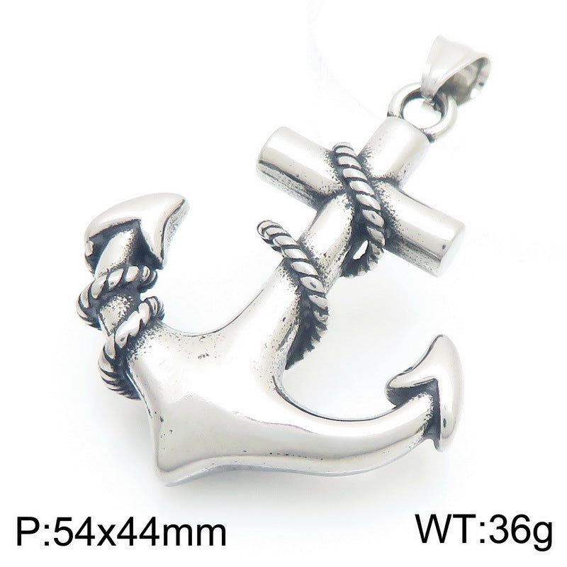 Dark Retro Nautical Rudder Pendant, Punk Retro Cross Skull Head Anchor Titanium Steel Necklace