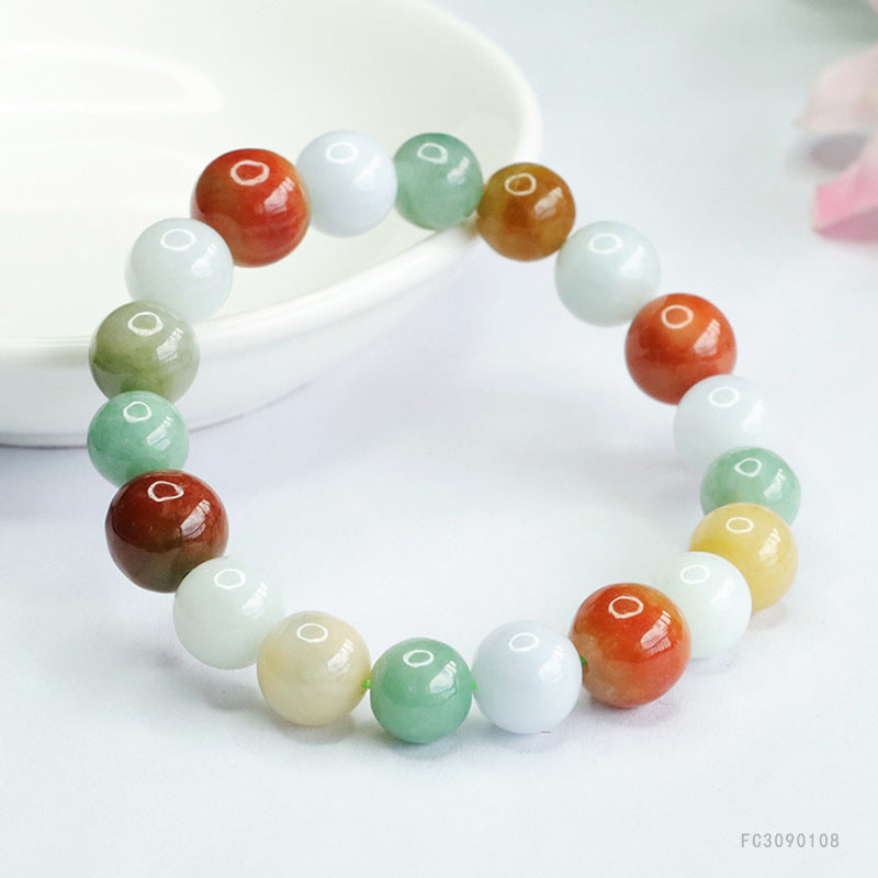 Jadeite Multicolor Round Bead Bracelet