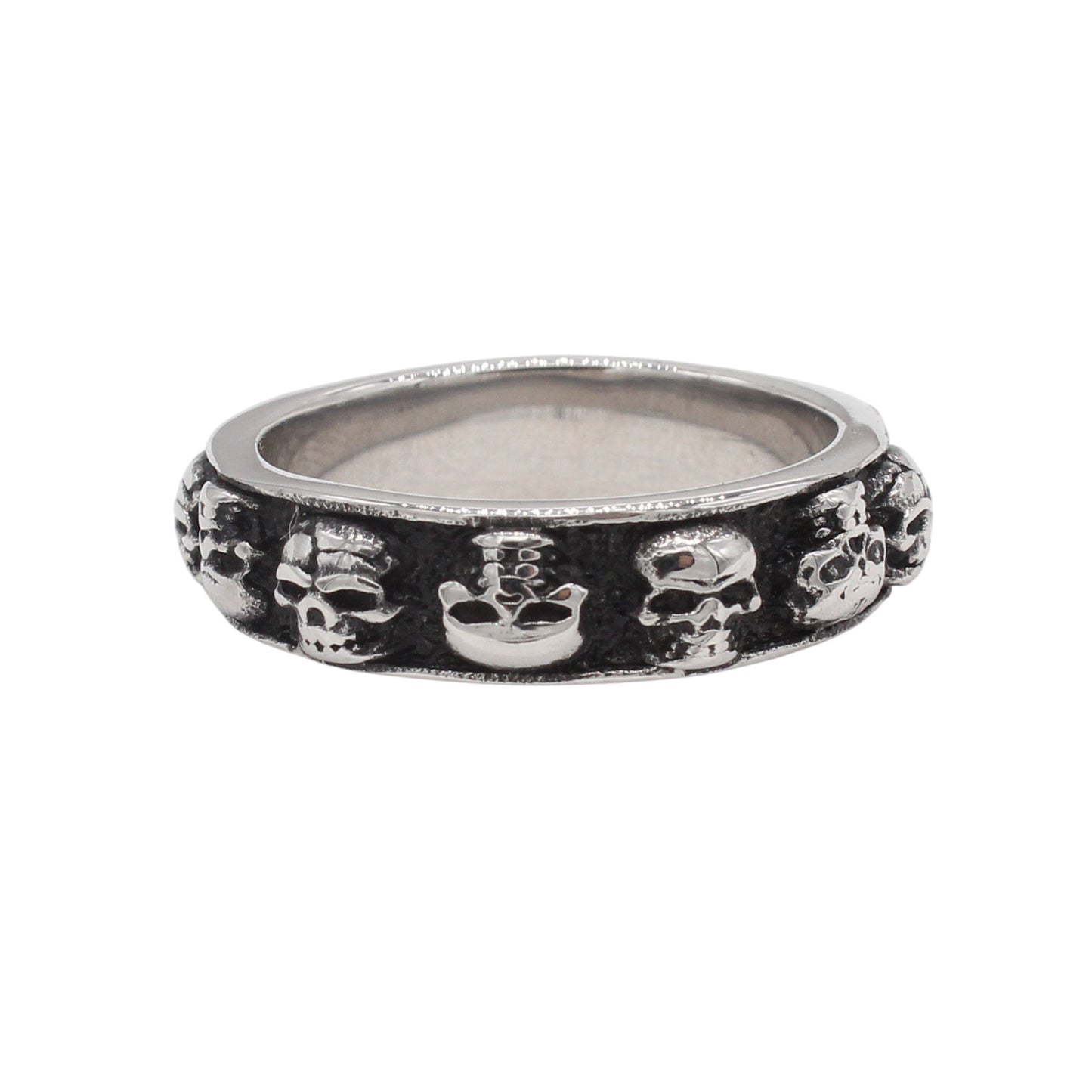 Planderful Jewelry Mens Titanium Skull Ring Retro European American Style Stainless Steel Band