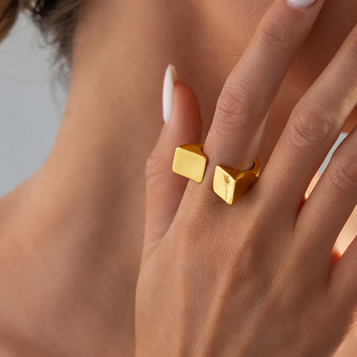 Planderful Vienna Verve Bold Geometric Resin Stone Square Ring for Women Large Wide Surface Statement Jewelry