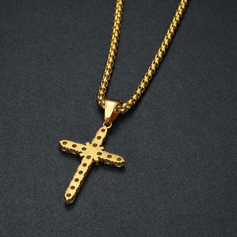 Planderful Hip Hop Jewelry Titanium Steel Gold Plated Zircon Cross Pendant Necklace For Men