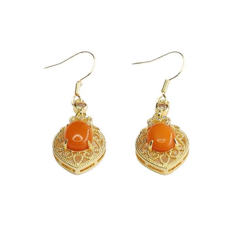 Beeswax Amber Openwork Heart Drop Earrings