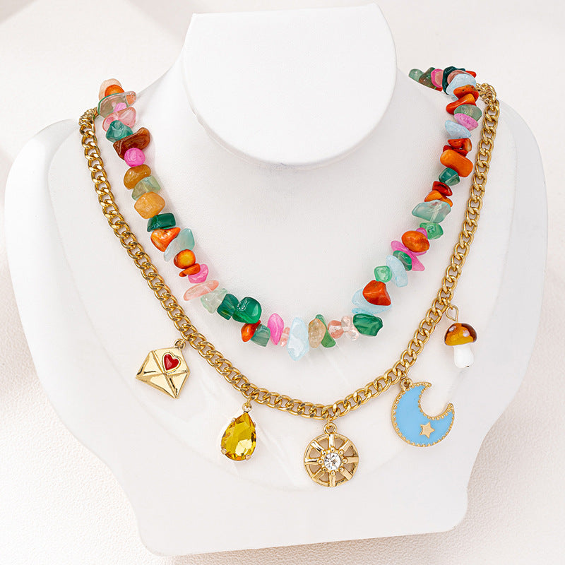 High-End Colored Natural Stone Necklace Set by Planderful