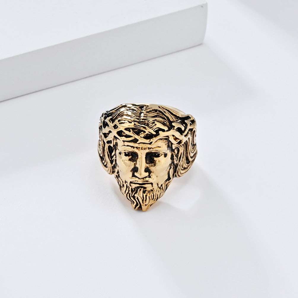 Style Head Stainless Steel Ring Three-Dimensional Design