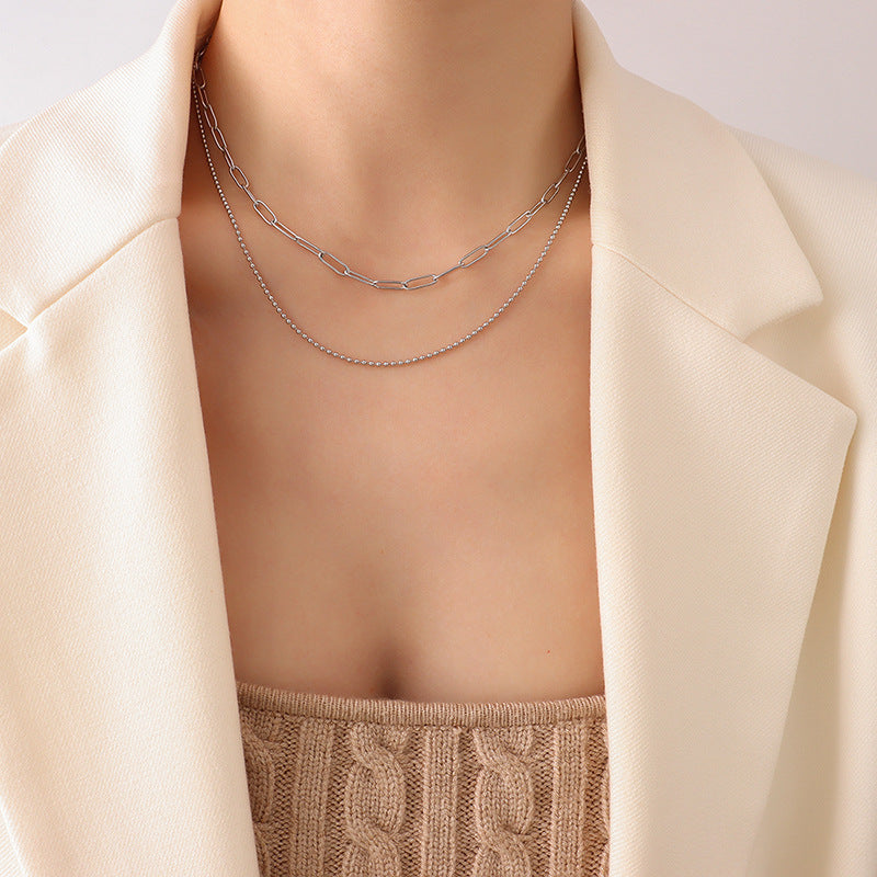 Golden Double-Layered Clavicle Necklace - Elegant Women's Accessory