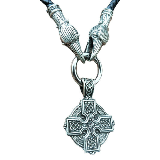 Mystical Norse Dragon Necklace with Irish Cross Talisman