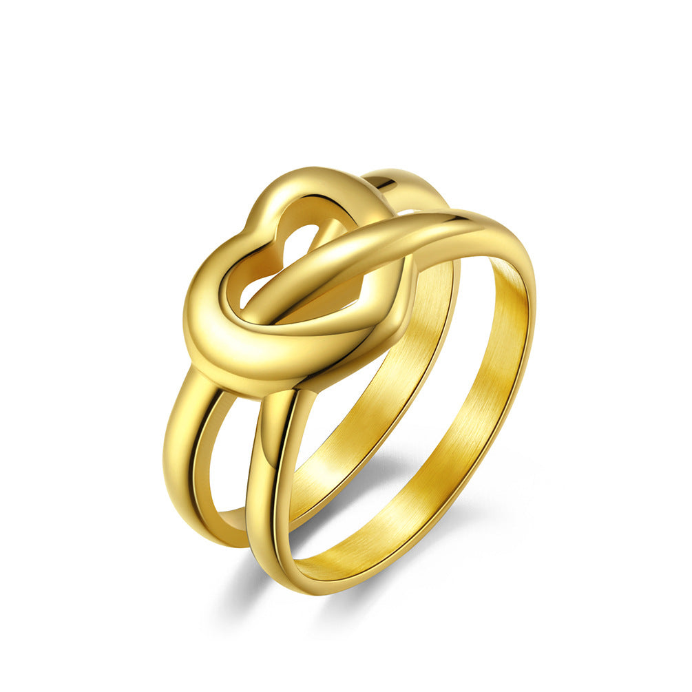 Heart-Shaped Double-Ring Proposal Engagement Non-Rusting Stainless Steel Women's