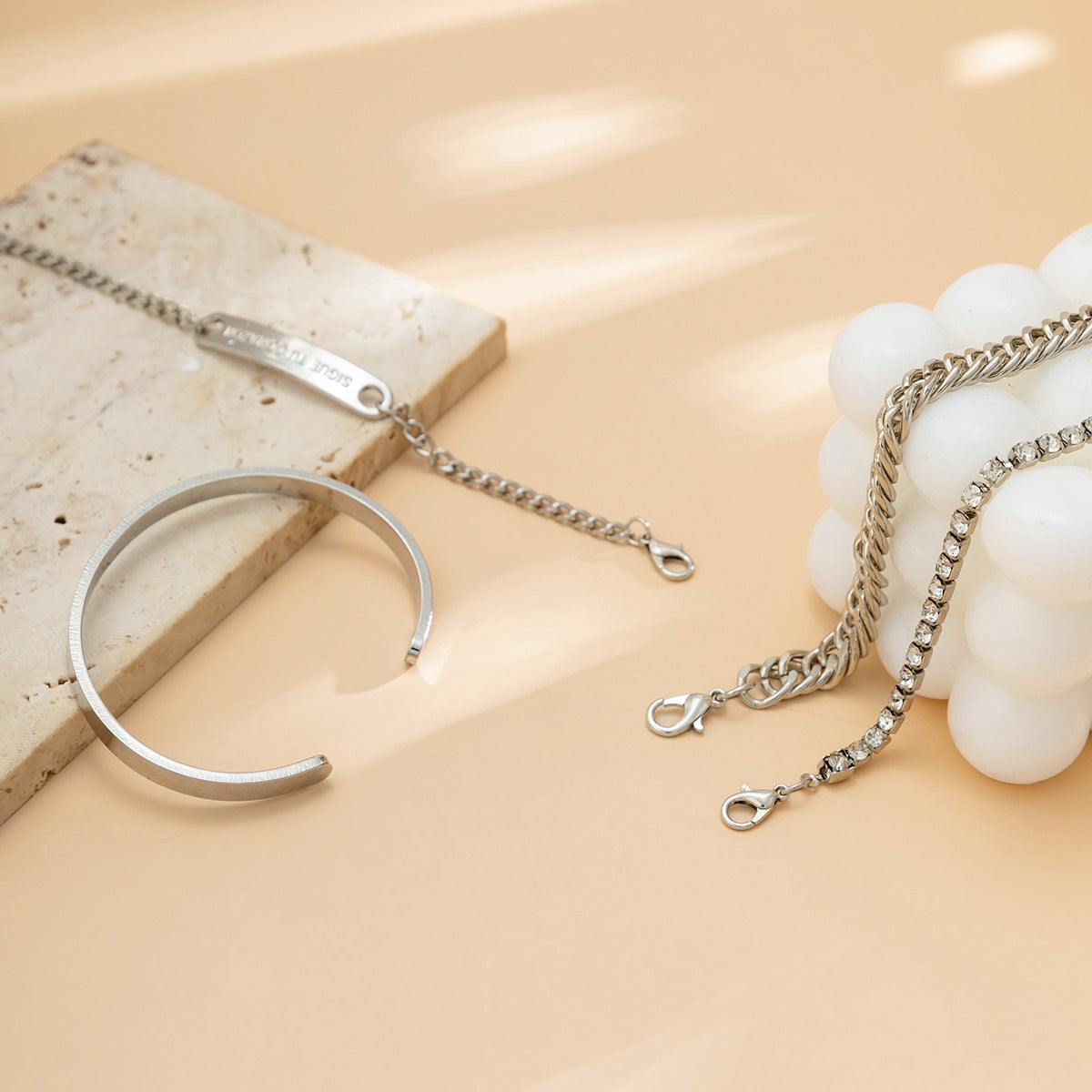 Funky Metal Square Bracelet Set with Edgy Claw Chain - Vienna Verve Collection