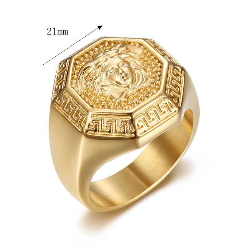 Planderful Hip Hop Ring Titanium Steel Gold Plated Premium Octagonal Head For Men Everyday Genie