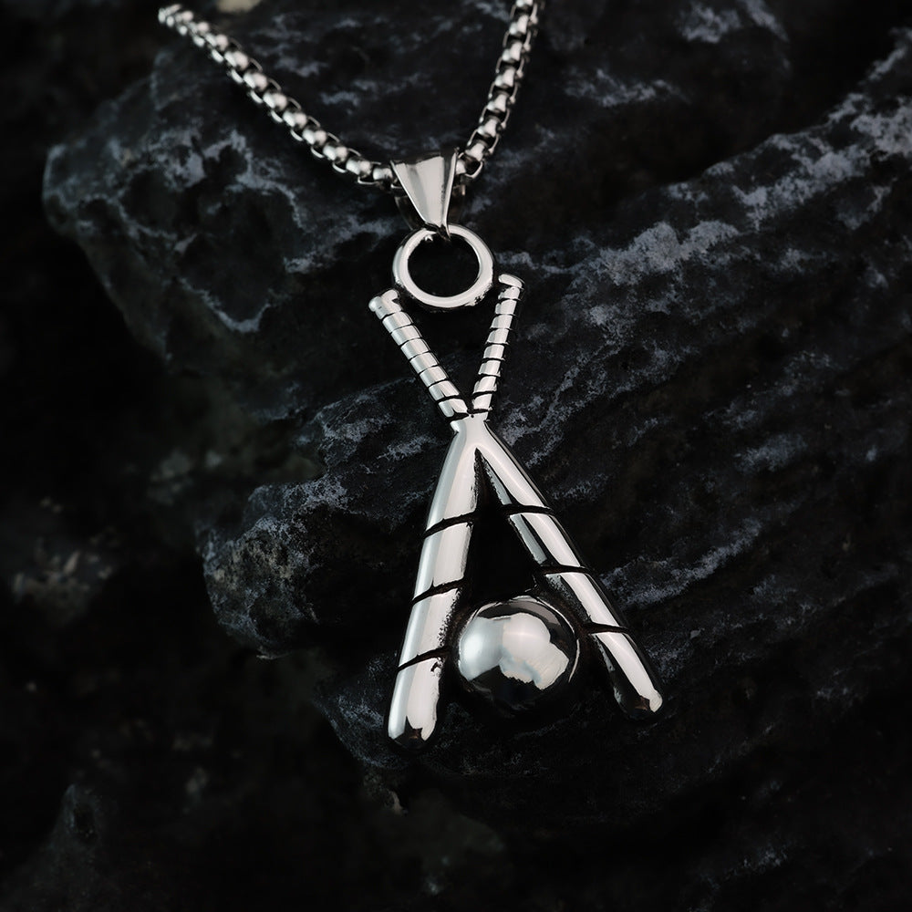Vintage Men's Jewelry Stainless Steel Baseball Pendant Necklace