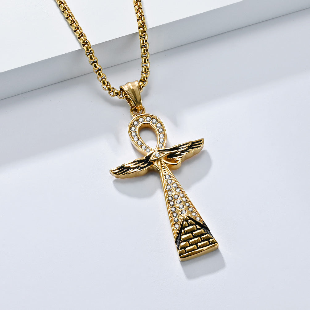 Planderful Anka Cross Titanium Necklace For Men Bold Hipster Style Durable Steel Pendant