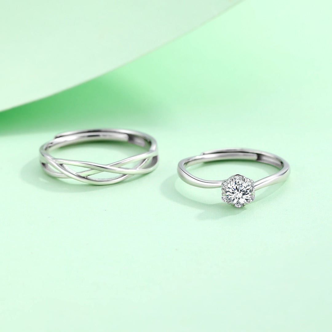 Planderful S925 Sterling Silver Galaxy Couple Ring Open Adjustable Zircon Jewelry For Couples Elegant