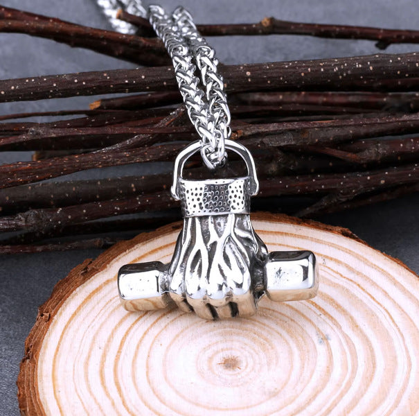 1. Planderful Everyday Genie Titanium Barbell Pendant Necklace For Men And Women Stainless Steel Gift