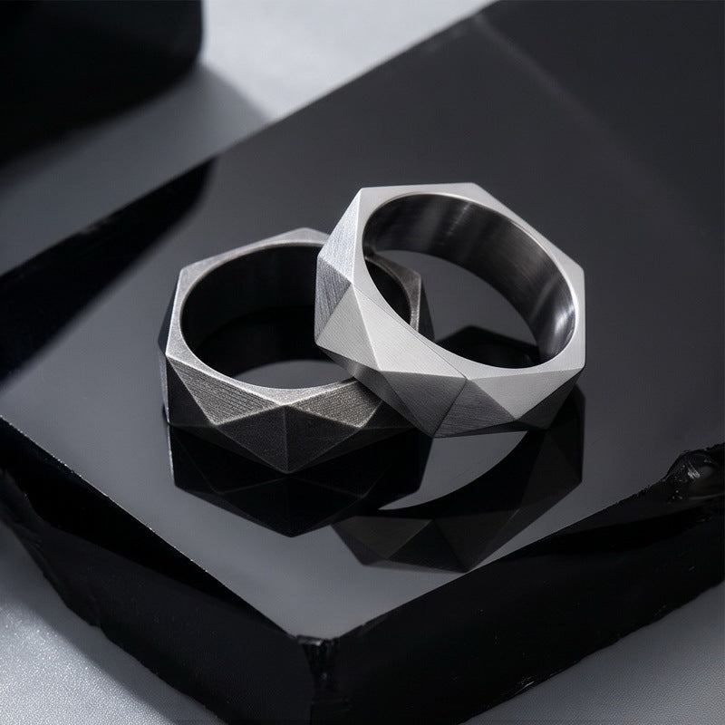 Geometric Design Three-Dimensional Ring, 8mm Rhombus Cut Stainless Steel Ring Men's