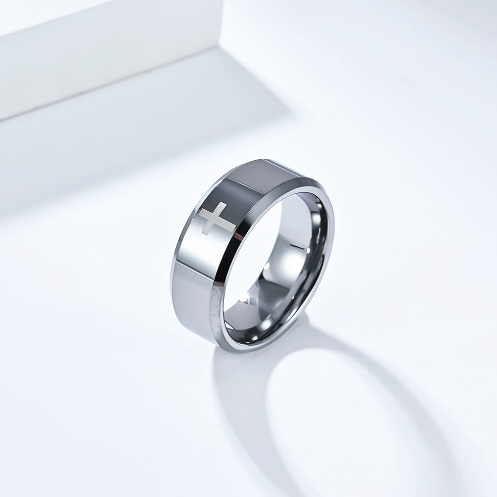 Planderful Laser Cross Tungsten Ring For Men And Women Couple Wedding Band Premium