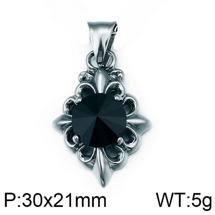 Planderful Vintage Cross Flower Mens Pendant Black Zircon