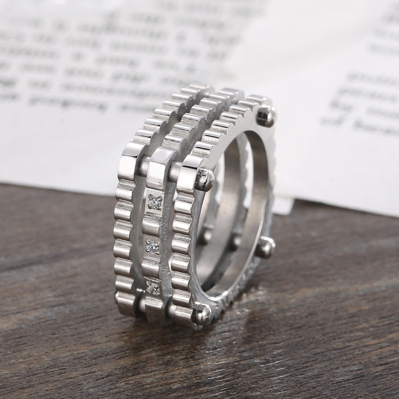 Planderful Mechanical Hip Hop Ring Zircon Gear Mens Ring