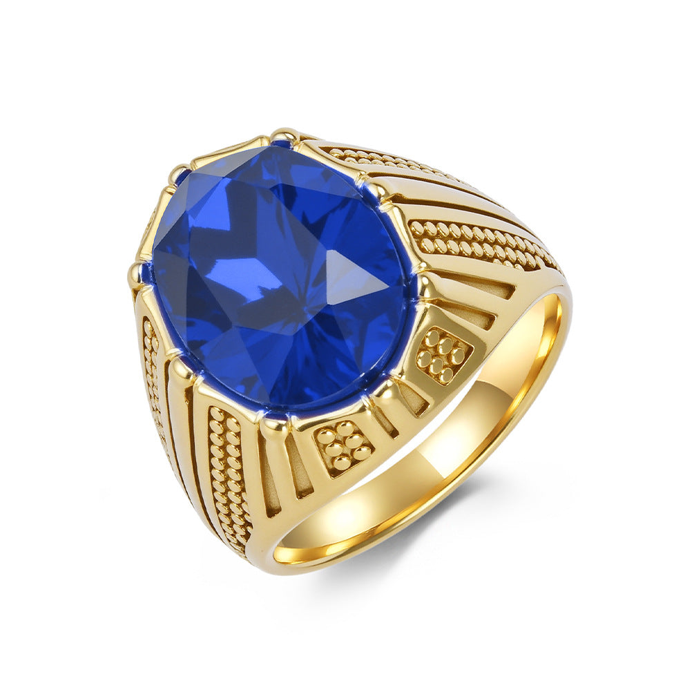 Planderful Titanium Steel Ring With Glass Gem Inlay For Men Modern Masculine Jewelry