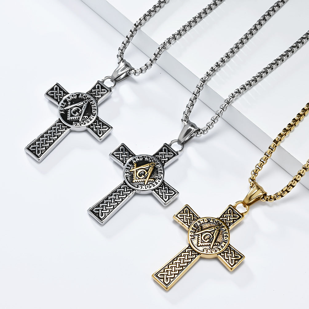 Planderful Masonic Cross Necklace Titanium Steel Pendant For Fraternity Brothers Timeless Celtic Knot