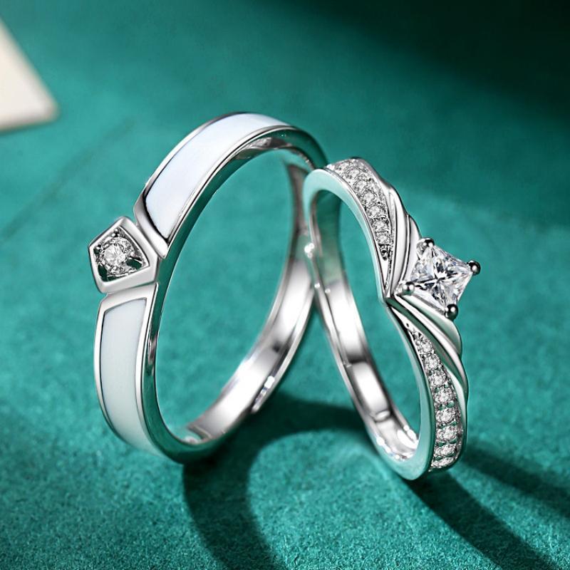 Sterling Silver Adjustable Couple Ring Princess Knight Design For Him And Her Zircon Luxury By Planderful