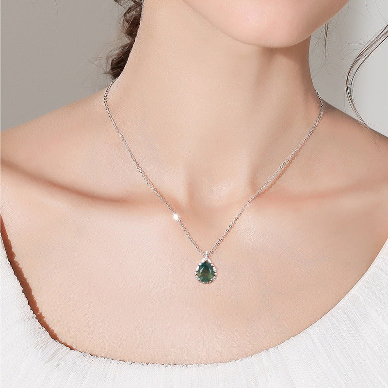 S925 Sterling Silver Moss Agate Pendant Necklace