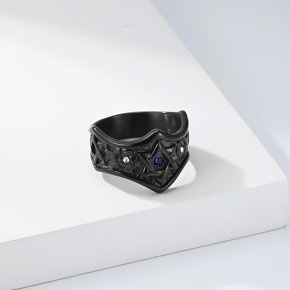 Hexagram Sapphire Stainless Steel Ring for Men
