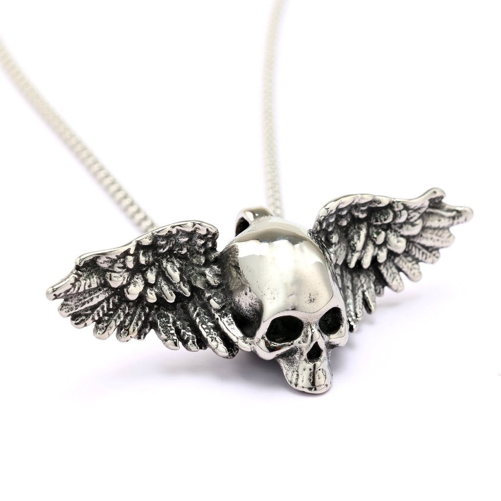 Planderful Unisex 3D Skull Wing Pendant Necklace in Retro Stainless Steel Everyday Genie Edition