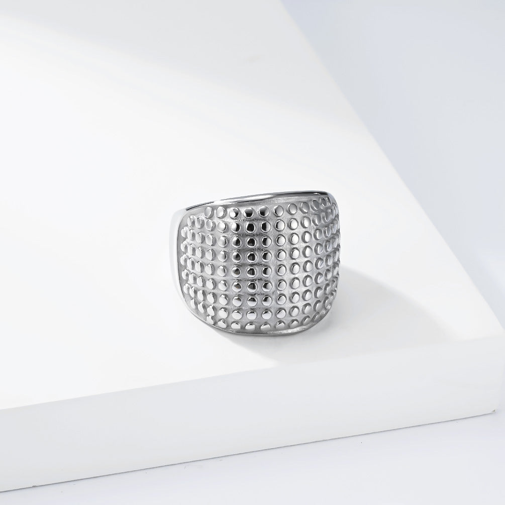 Planderful Everyday Genie Unisex Stainless Steel Ring Gold Plated Hammer Dot Texture Glossy Finish