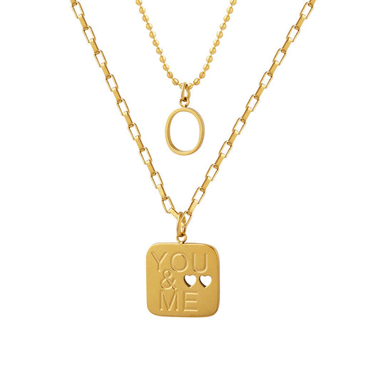 Chic Wind Double Layer Letter O Necklace in Gold Stainless Steel