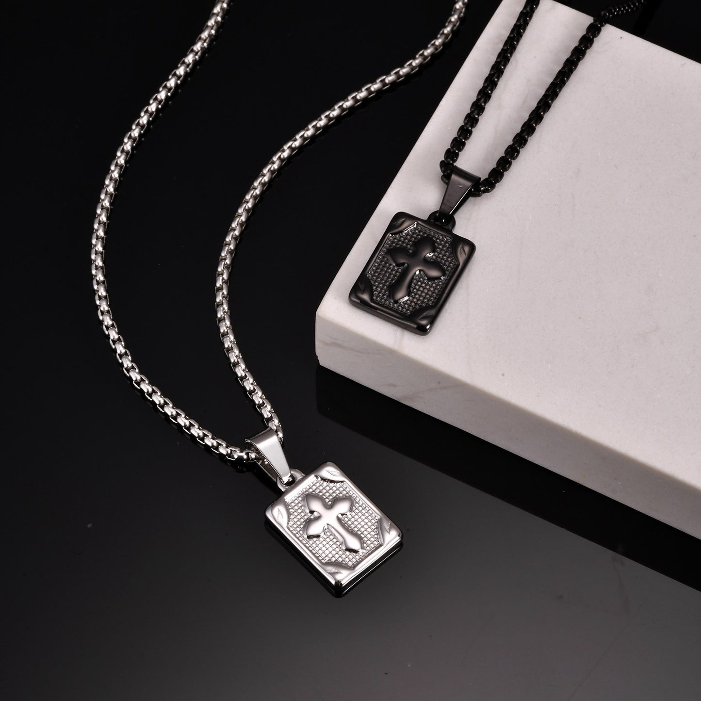 Planderful Geometric Stainless Steel Square Pendant for Men