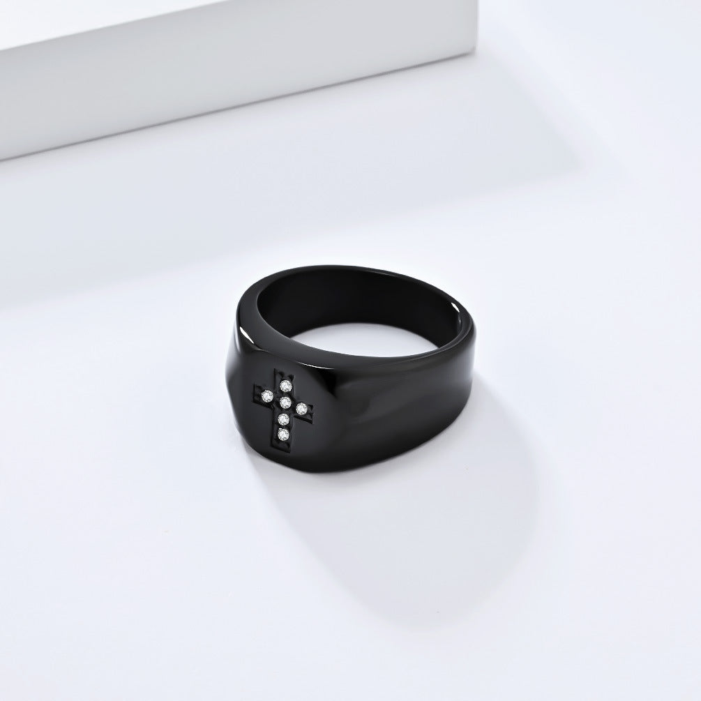 Cross Ring Titanium Steel Inlaid Zircon Unisex Retro Religious Protection Jewelry From Planderful Everyday Genie