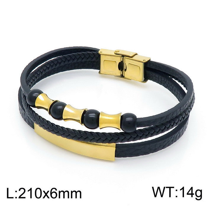 Planderful Mens Stainless Steel Braided Leather Bracelet