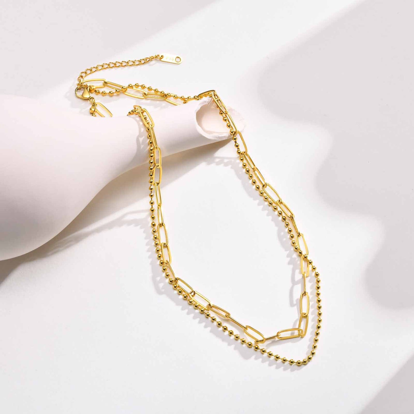Stainless Steel Stacked Collarbone Chain Gold Double Layer Necklace