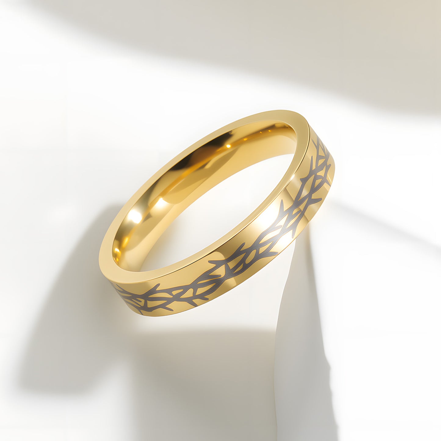 Planderful Stainless Steel Ring Laser Engraved Thorn Design Unisex Everyday Jewelry for Men and Women
