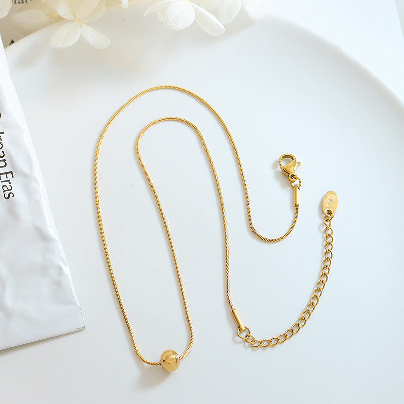 Cold and Chic Titanium Steel Necklace with OT Buckle and Steel Ball Pendant