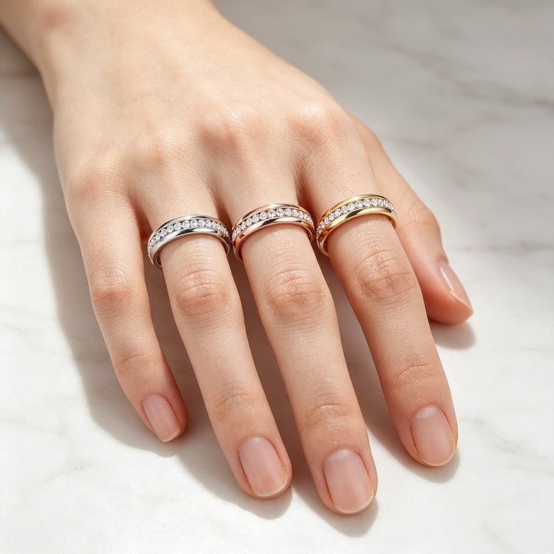 Couple Wedding Ring 5mm Single Row Middle Zircon Stainless Steel Ring Niche Zircon