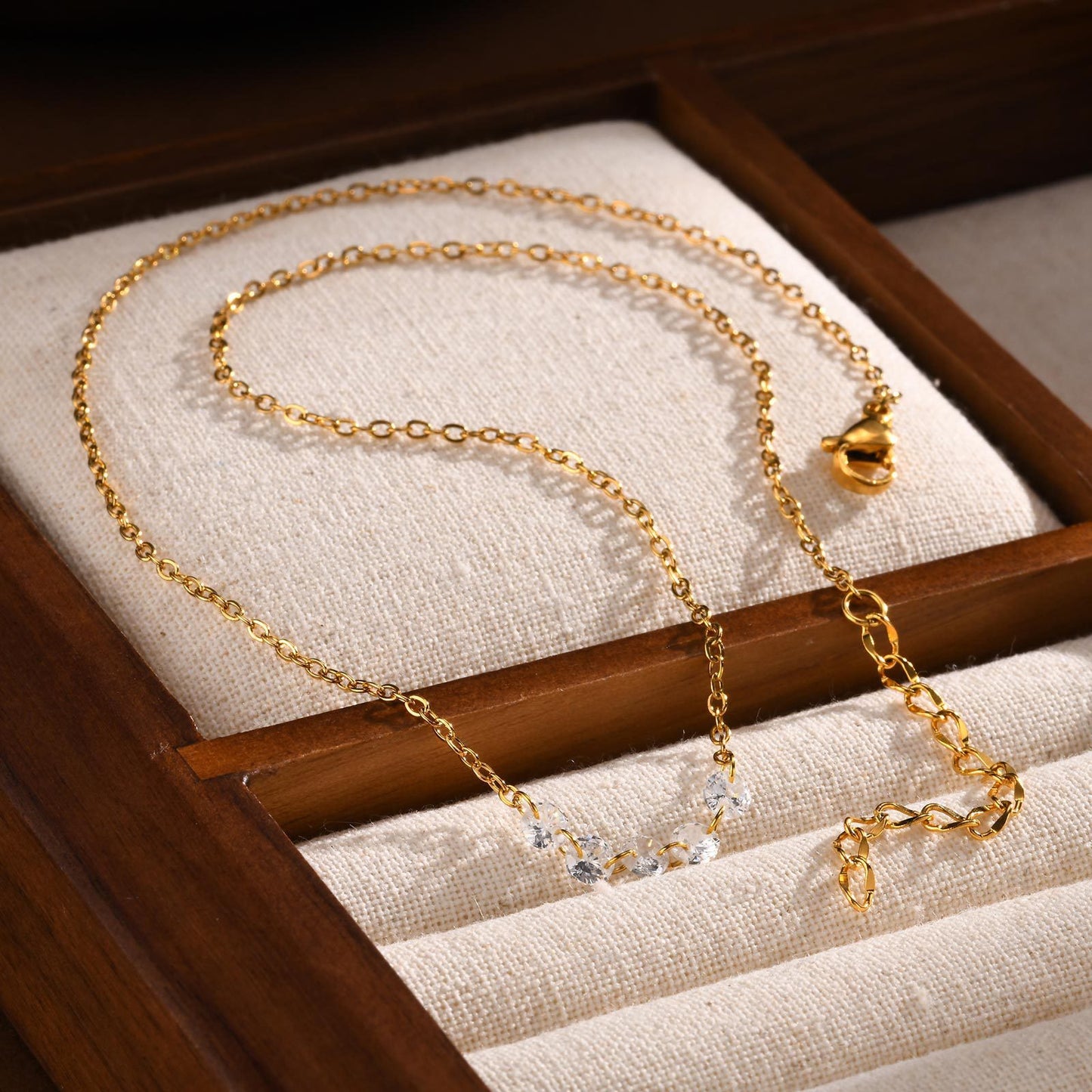 Stainless Steel White Zircon Gold Necklace Ladies
