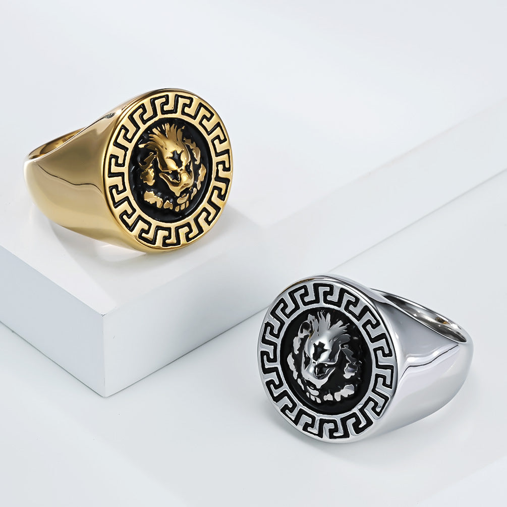 Planderful Lion Head Titanium Steel Ring For Men Unisex Hip Hop Punk Style Exclusive Everyday Genie Design