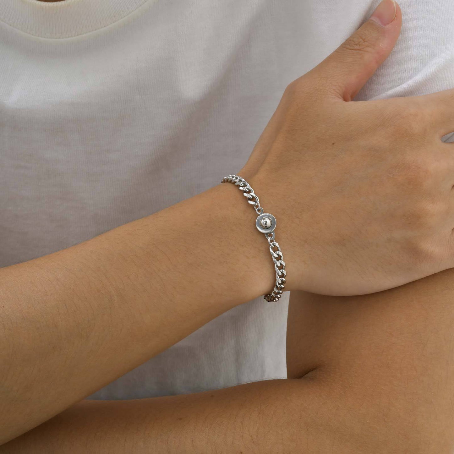 Planderful Stainless Steel Chain Bracelet For Men Snap On