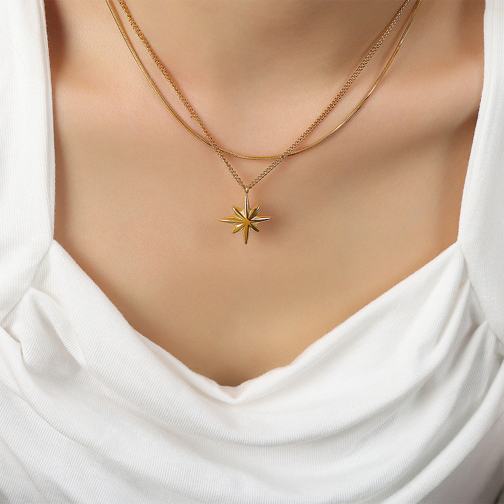 Golden Star Double-Layer Necklace - Stylish Titanium Steel Jewelry