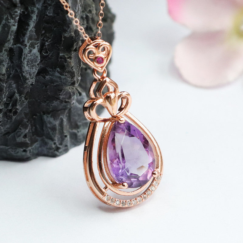Amethyst Teardrop 925 Silver Pendant — No Chain