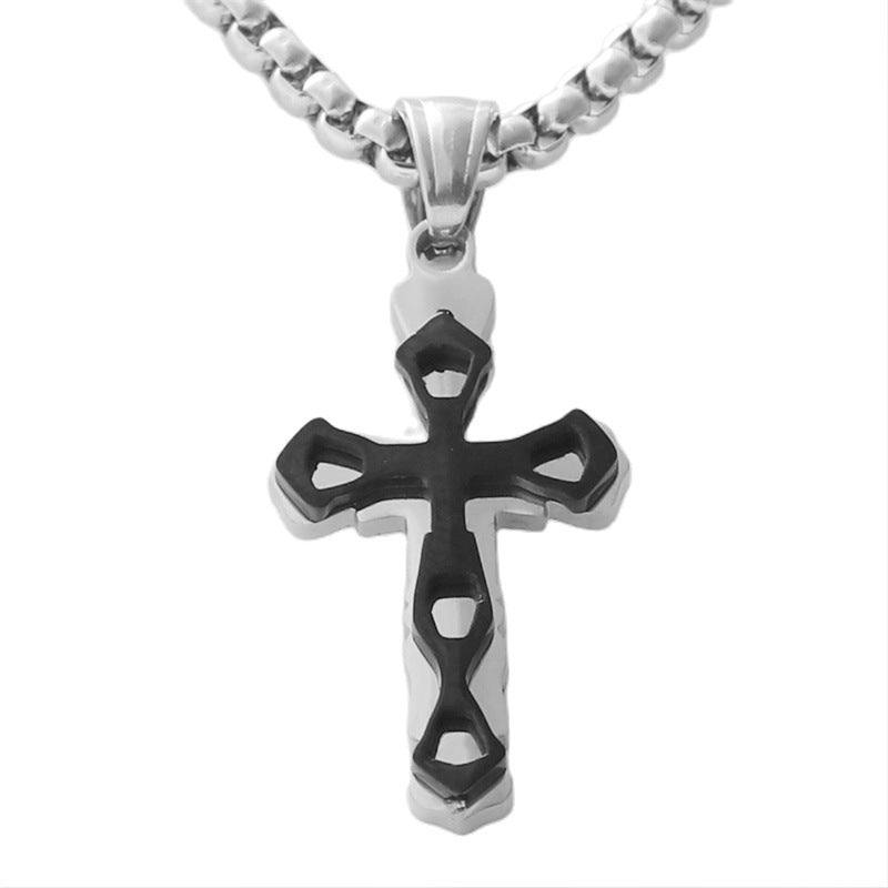 Personalized Retro Titanium Steel Cross Pendant Necklace for Men - Trendy Stainless Steel Design