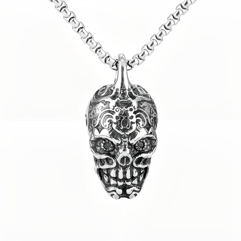 European And American Jewelry Wholesale Titanium Steel Men's Pendant Necklace Retro Hip-Hop Style Skull Tag