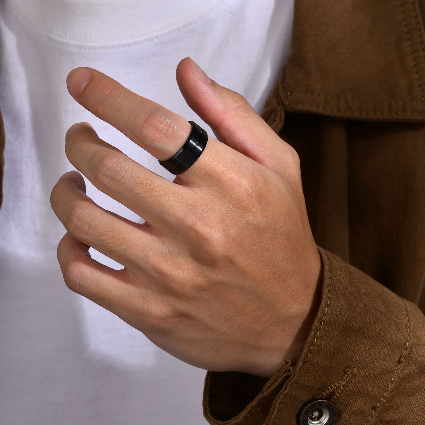 Men Rings Trend Titanium Steel Blue Joint Grooves Ring