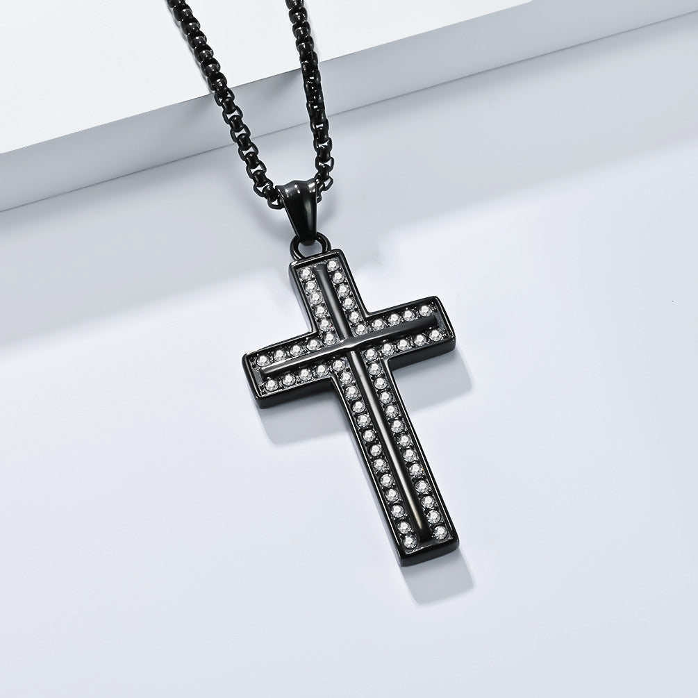 Planderful Titanium Steel Gold Plated Zircon Cross Necklace Non Fading For Hip Hop Style Unisex Jewelry