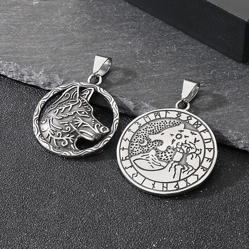 Planderful Double Sided Viking Wolf Pendant Men Personalize
