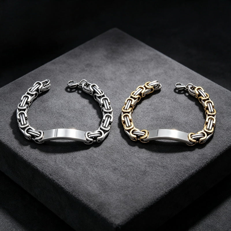 Hip Hop Byzantine Men's Bracelet – Glossy Bent Emperor Chain Stainless Steel Men's Hand