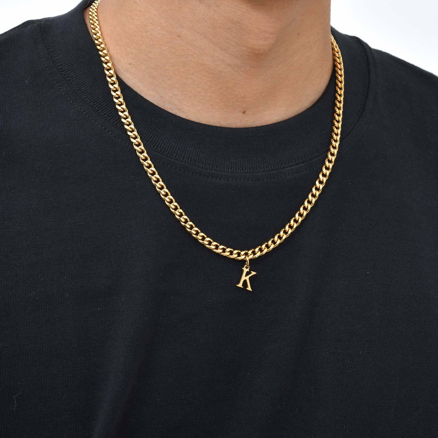 Planderful Mens Stainless Steel Letter Necklace Gold For Men